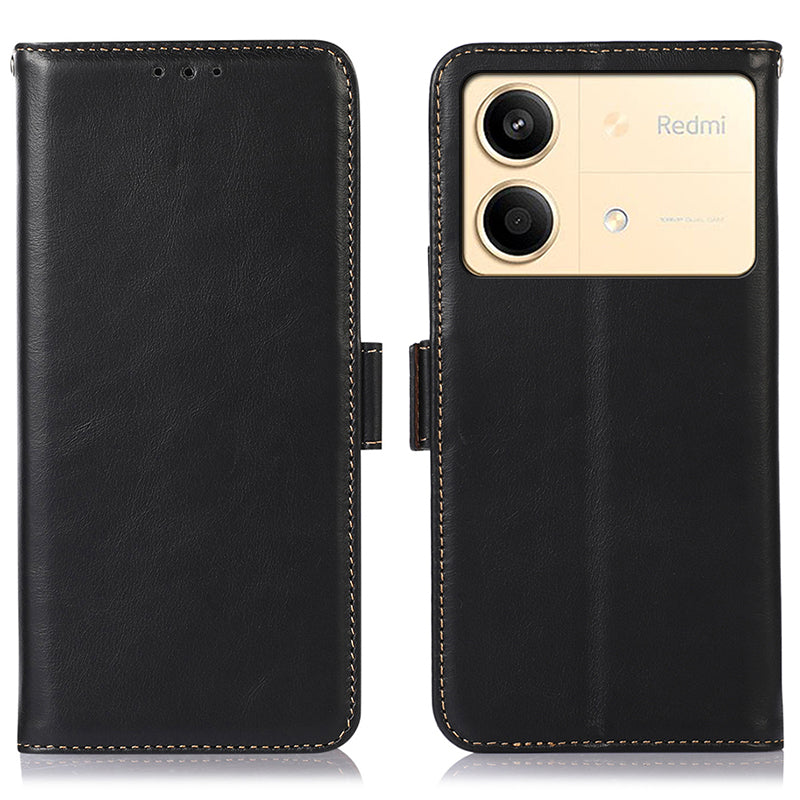For Xiaomi Redmi Note 13R Pro 5G Genuine Cow Leather Case RFID Blocking Wallet Cover - Black For Xiaomi Redmi Note 13R Pro 5G Genuine Cow Leather Case RFID Blocking Wallet Cover - Black